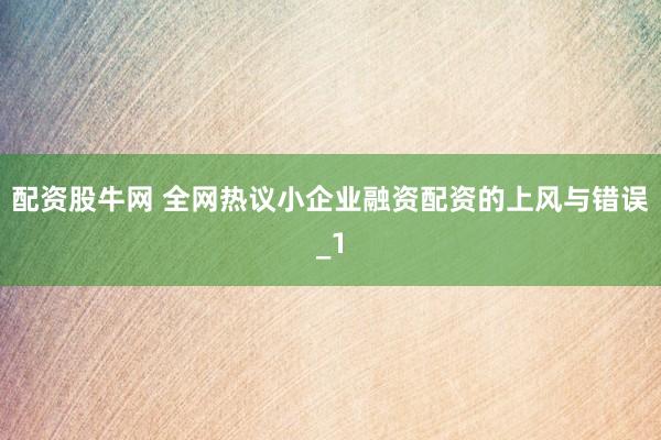 配资股牛网 全网热议小企业融资配资的上风与错误_1