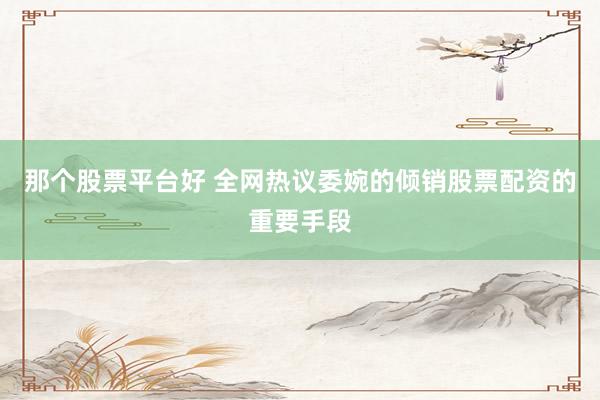 那个股票平台好 全网热议委婉的倾销股票配资的重要手段