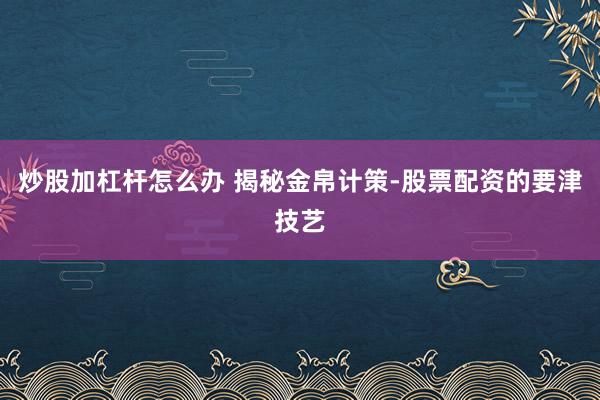炒股加杠杆怎么办 揭秘金帛计策-股票配资的要津技艺