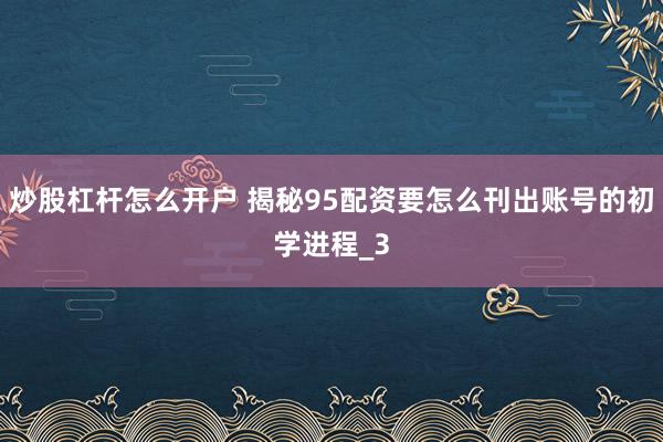 炒股杠杆怎么开户 揭秘95配资要怎么刊出账号的初学进程_3