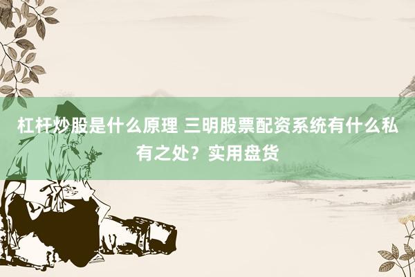 杠杆炒股是什么原理 三明股票配资系统有什么私有之处？实用盘货