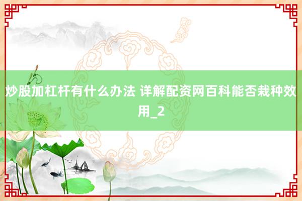 炒股加杠杆有什么办法 详解配资网百科能否栽种效用_2