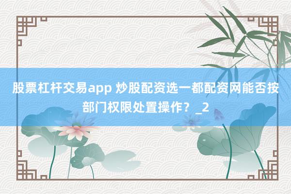股票杠杆交易app 炒股配资选一都配资网能否按部门权限处置操作？_2
